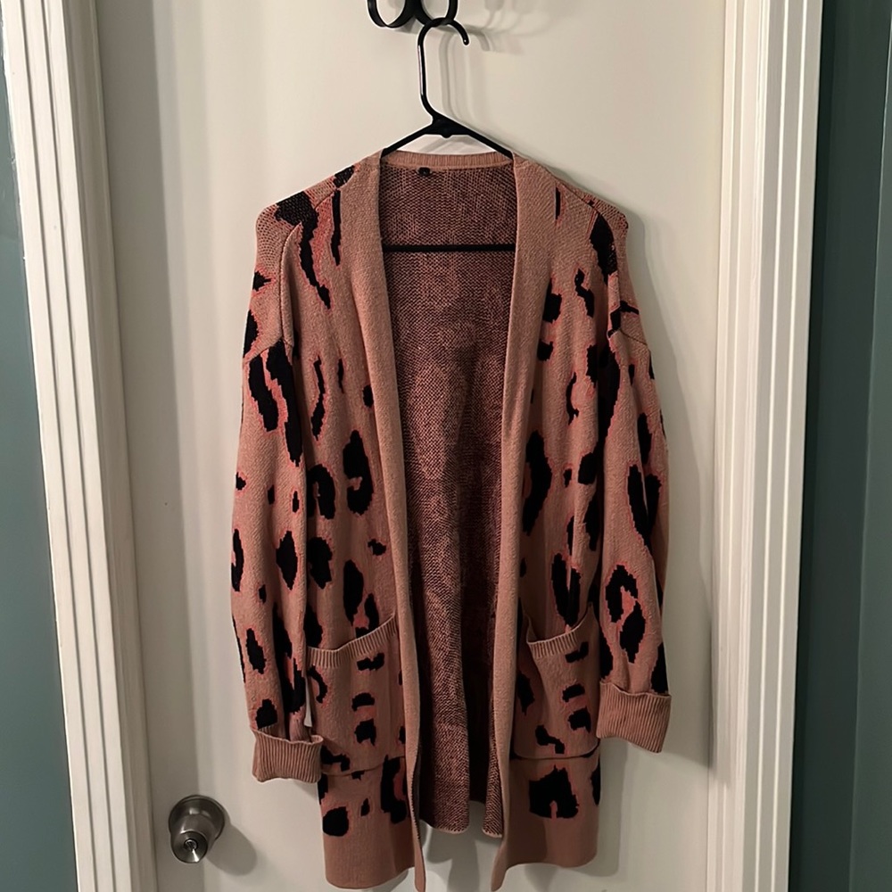 Leopard print open faced long cardigan- size medium